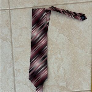 John Ashford Burgundy and Gray Striped Tie